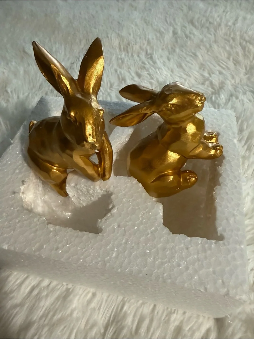 Gold Ceramic Rabbit Figurine Set 2pc Modern Bunny Statue Home Art Decor Gift